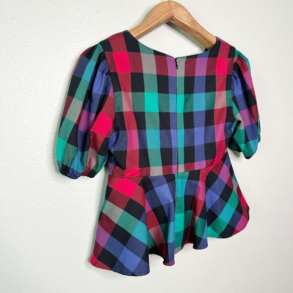 Tularosa Otis Black Multi Plaid Cropped Plunge Neckline Top women’s size small - Picture 10 of 14